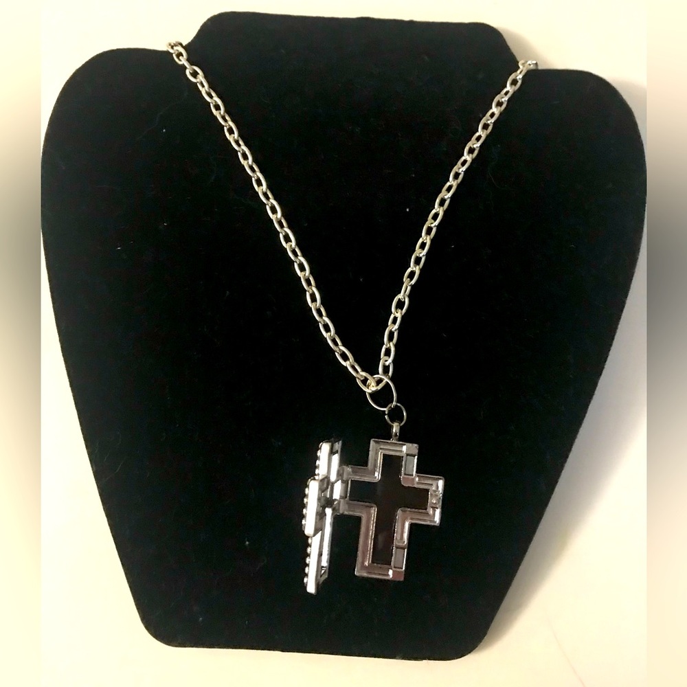 Open cross locket necklace